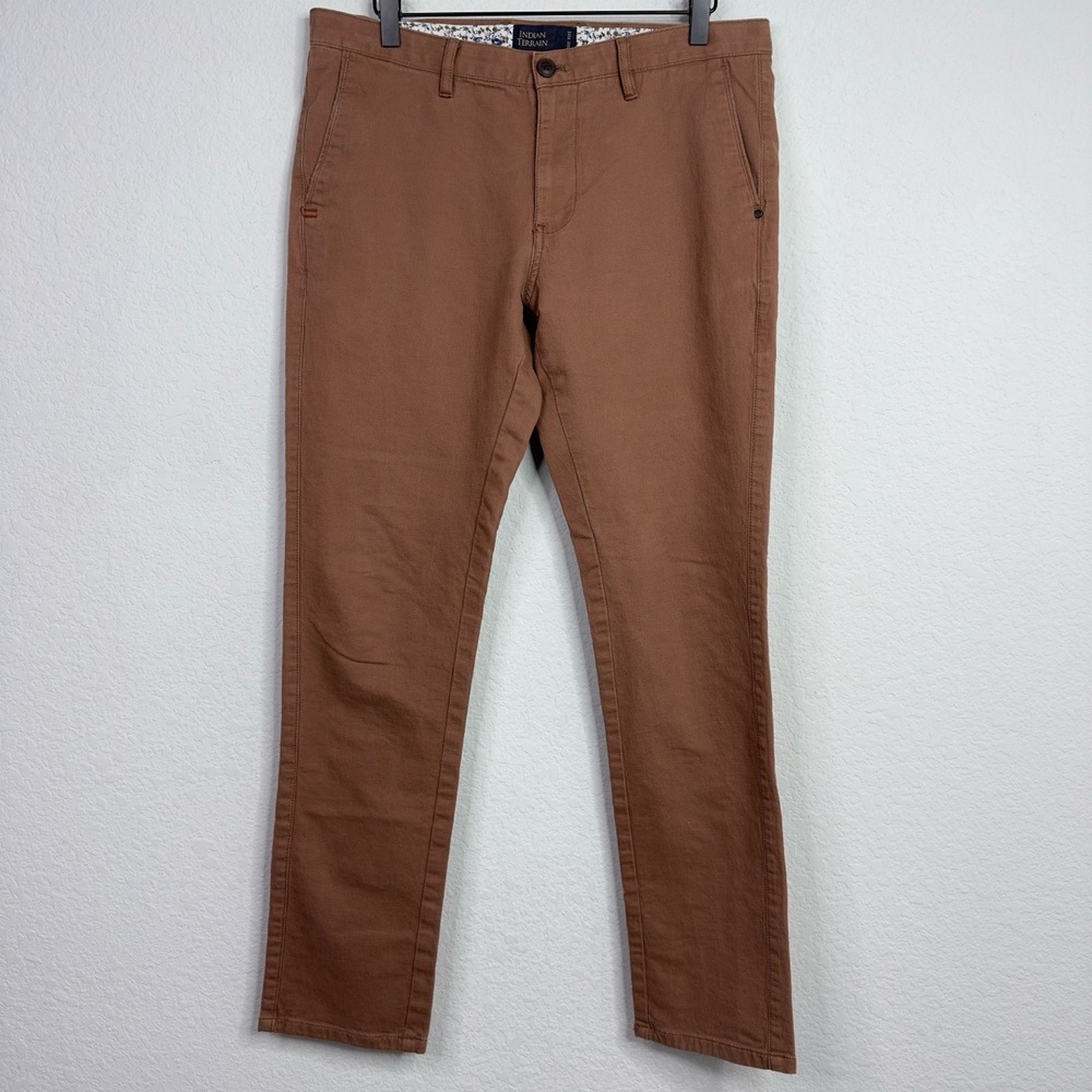 Indian Terrain Pants Men 34 Brown Khaki Brooklyn Fit Low Rise Slim Office Casual